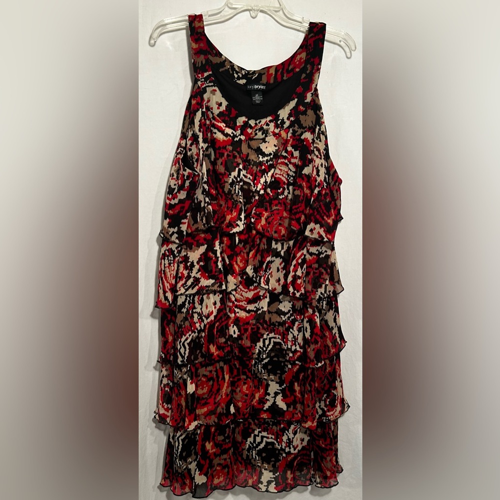 WOMENS 26 LANE BRYANT TIERED LAYERED RUFFLED LINED SLEEVELESS BLACK RED DRESS